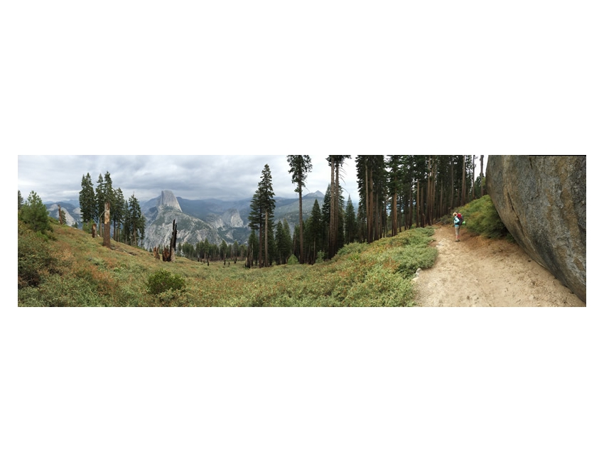 Pam on trail panorama